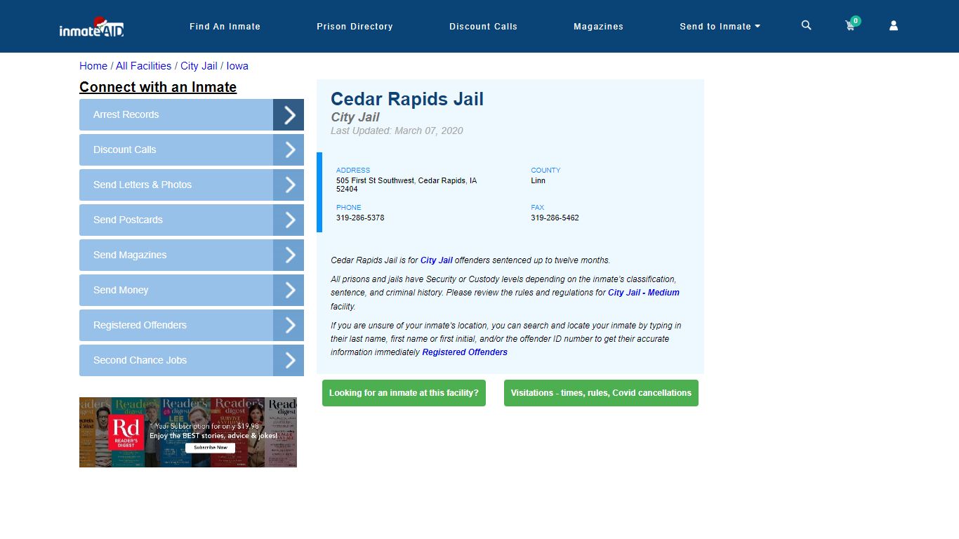 Cedar Rapids Jail | Inmate Locator